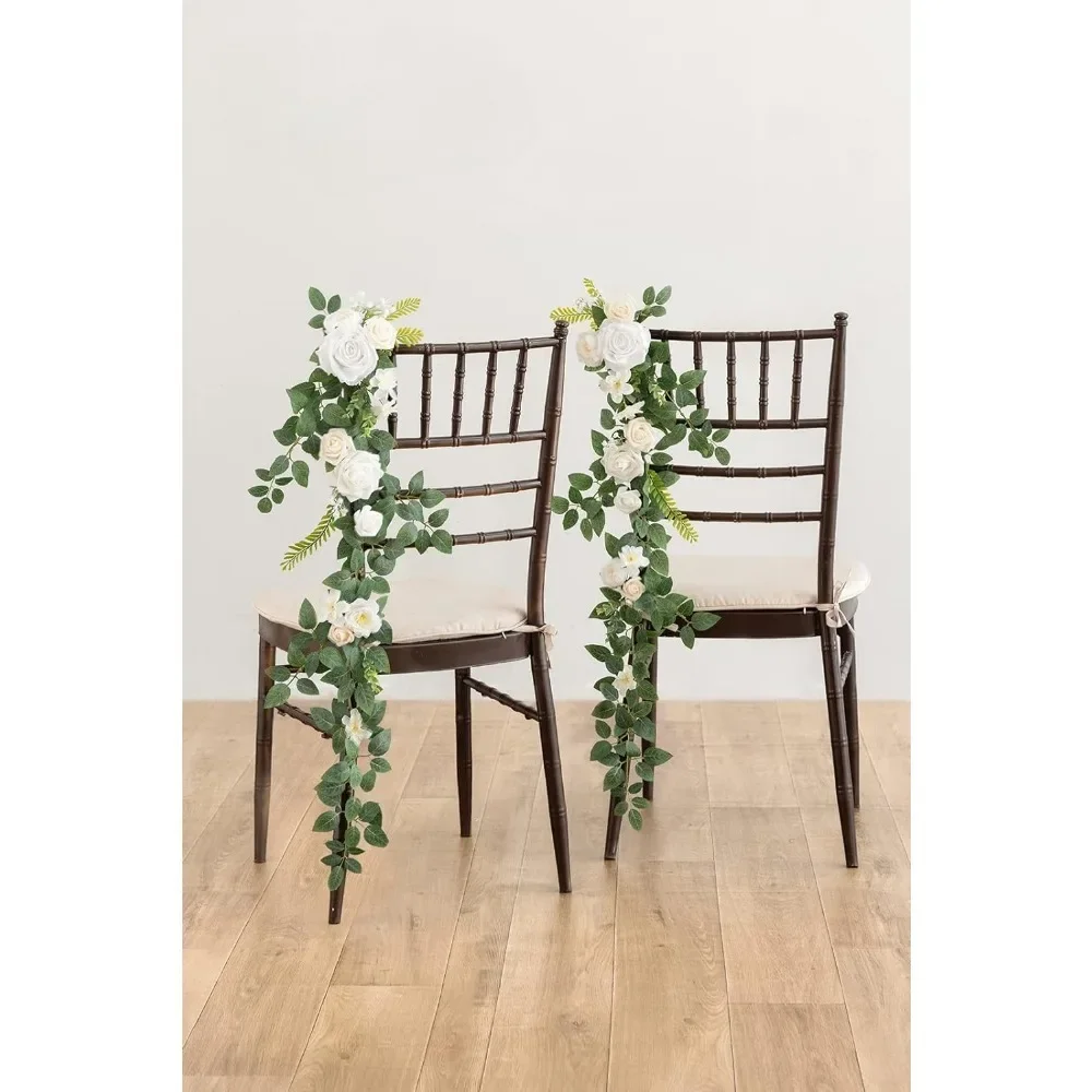 10pcs Wedding Chair Decorations Aisle Floral Swag Artificial Pew Flowers Hanging Garland White & Sage Green