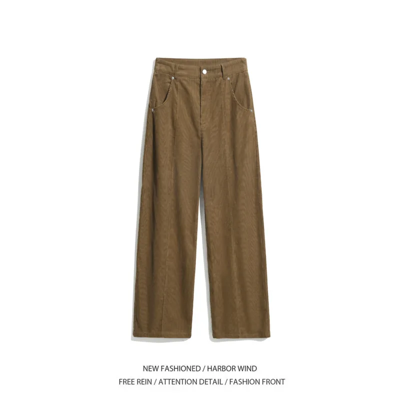 Braune Cordhose Herren Mode Retro Freizeithose Herren Japanische Streetwear Hip-Hop Lose Weite Beinhose Herren Vintage Hose