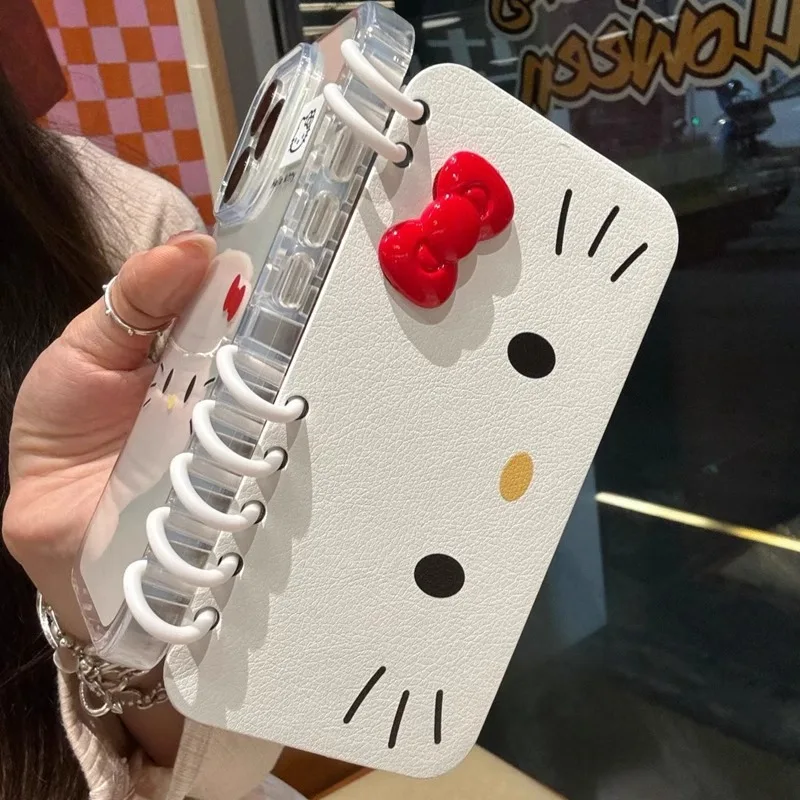 

Cartoon Notebook Bow Hello Kitty Phone Case for iPhone 17 Pro Max 16 Pro 15 Plus 14 13 12 11 Shockproof Phone Case Cover