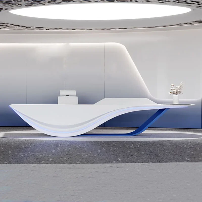 

Fiberglass Company Reception Desks Irregular Fashionable Bar Counter Reception Desks Cashier Schreibtisch Commercial Furniture