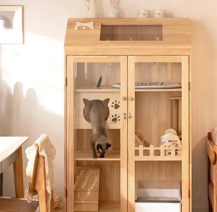 Solid Wood Cabinet Home Cat Cage Non Occupied House Kitty Nest