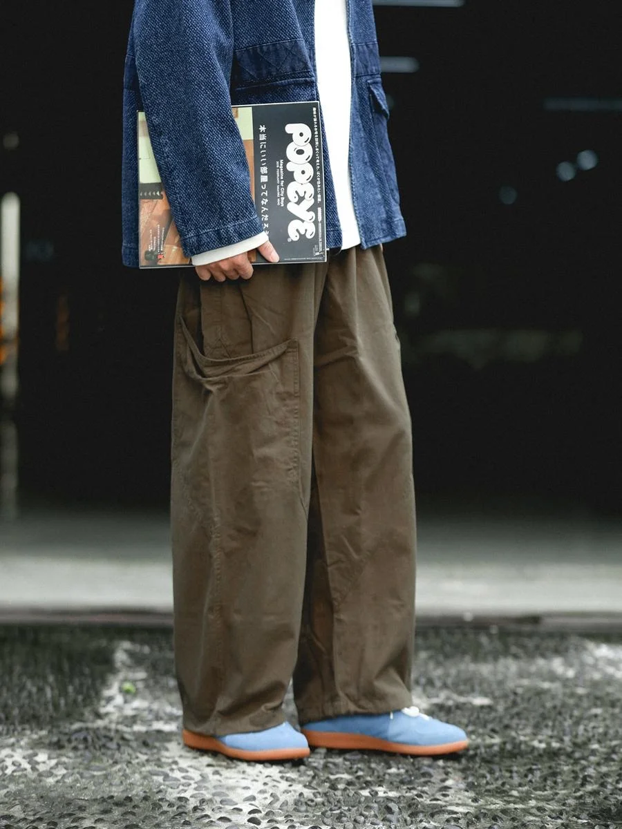 

Loose Wide Leg Casual Pants for Men Autumnal Workwear Sle y Retro Multi ket Versatile Long Trousers