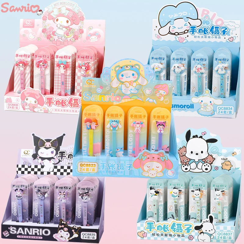 

24pcs Sanrio Hand Account Tweezer Kuromi Cinnamoroll Melody Handmade Diy Sticker Tweezers Tools Elbow Clip Stationery Supplies