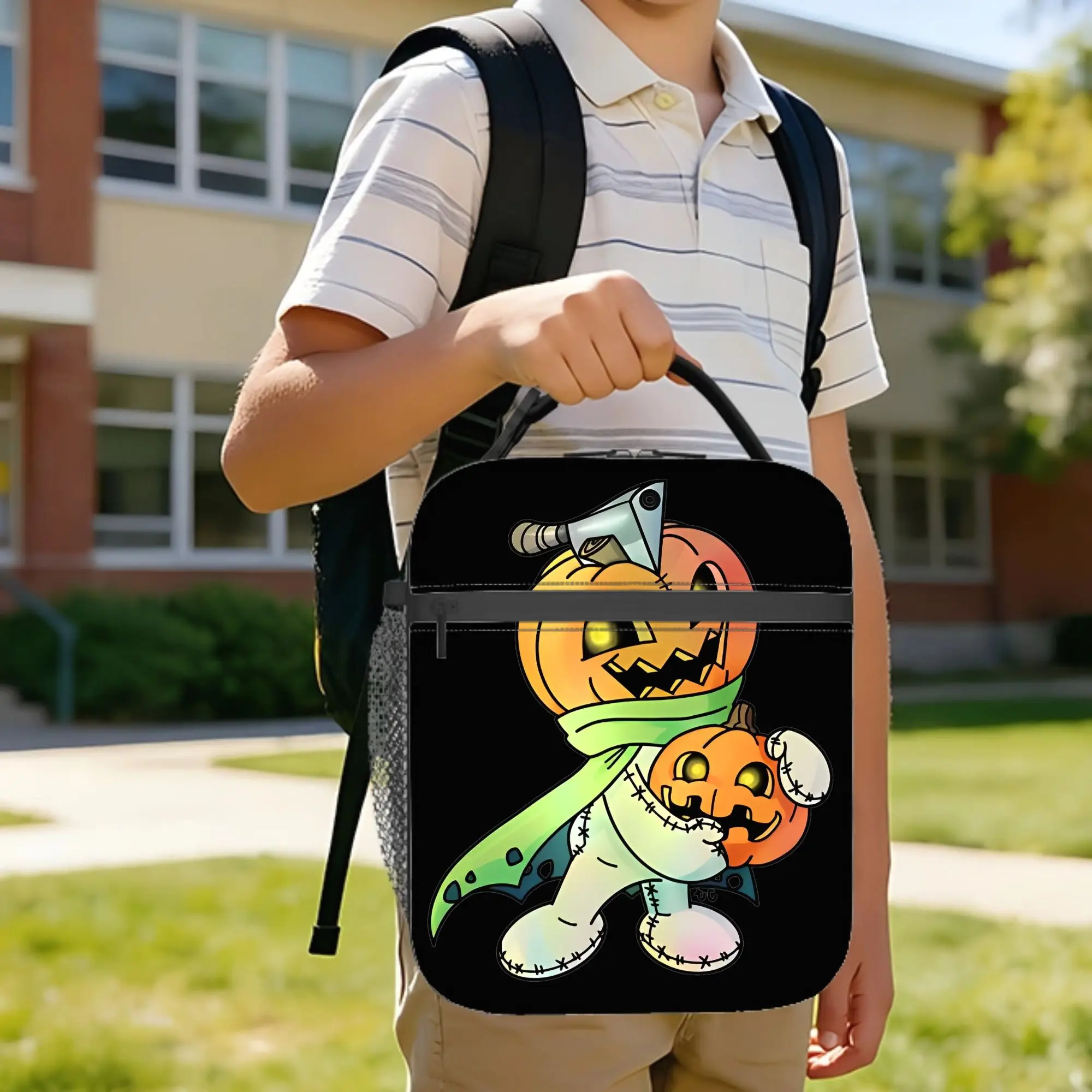 Pumpkinmon Digimon Insulated Lunch Bag Thermal Bag Lunch Container Digital Monsters Anime Large Lunch Box Tote Food Bag Outdoor