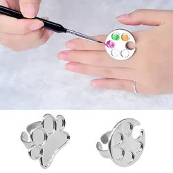 1pc Mini Nail Art Color Palette Cute Round/Footprint Design Finger Ring Mixing Color UV Gel Painting Palette Metal Manicure Tool