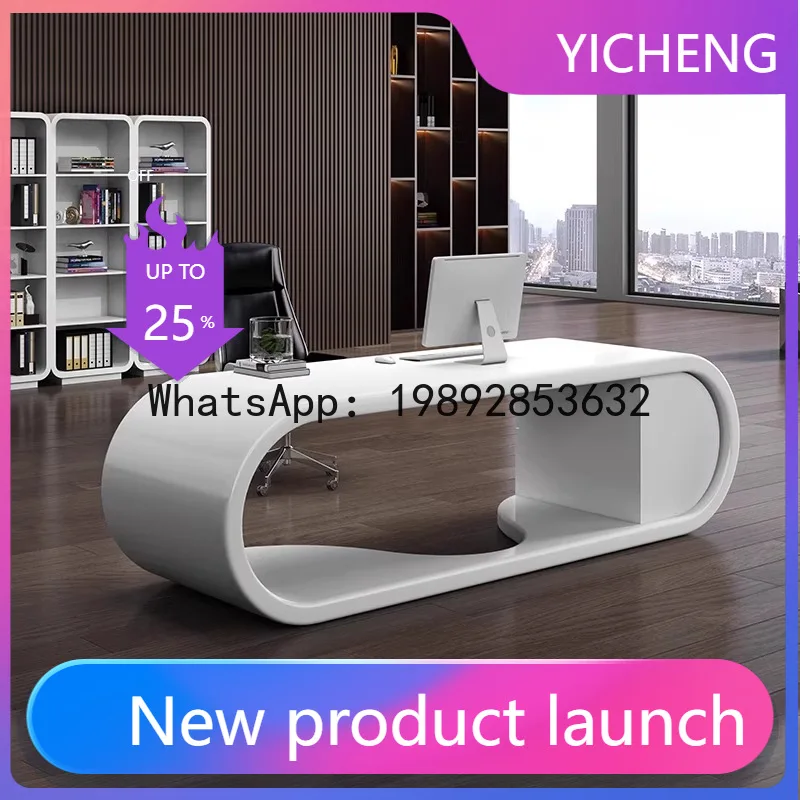 

Hys executive desk - pure white piano lacquer finish - manager, chairman, and fashionable executive office desk