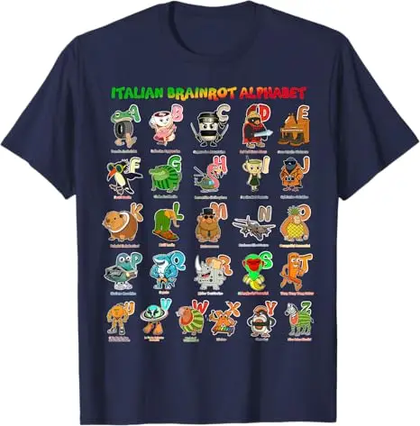 Italienisches BRAINROT Alphabet Lustiges Meme Genz Charakter T-Shirt Jungen Mode Grafik Outfit Y2k Humor Söhne Geburtstag T-Shirt Neuheit Geschenk – Detail 9