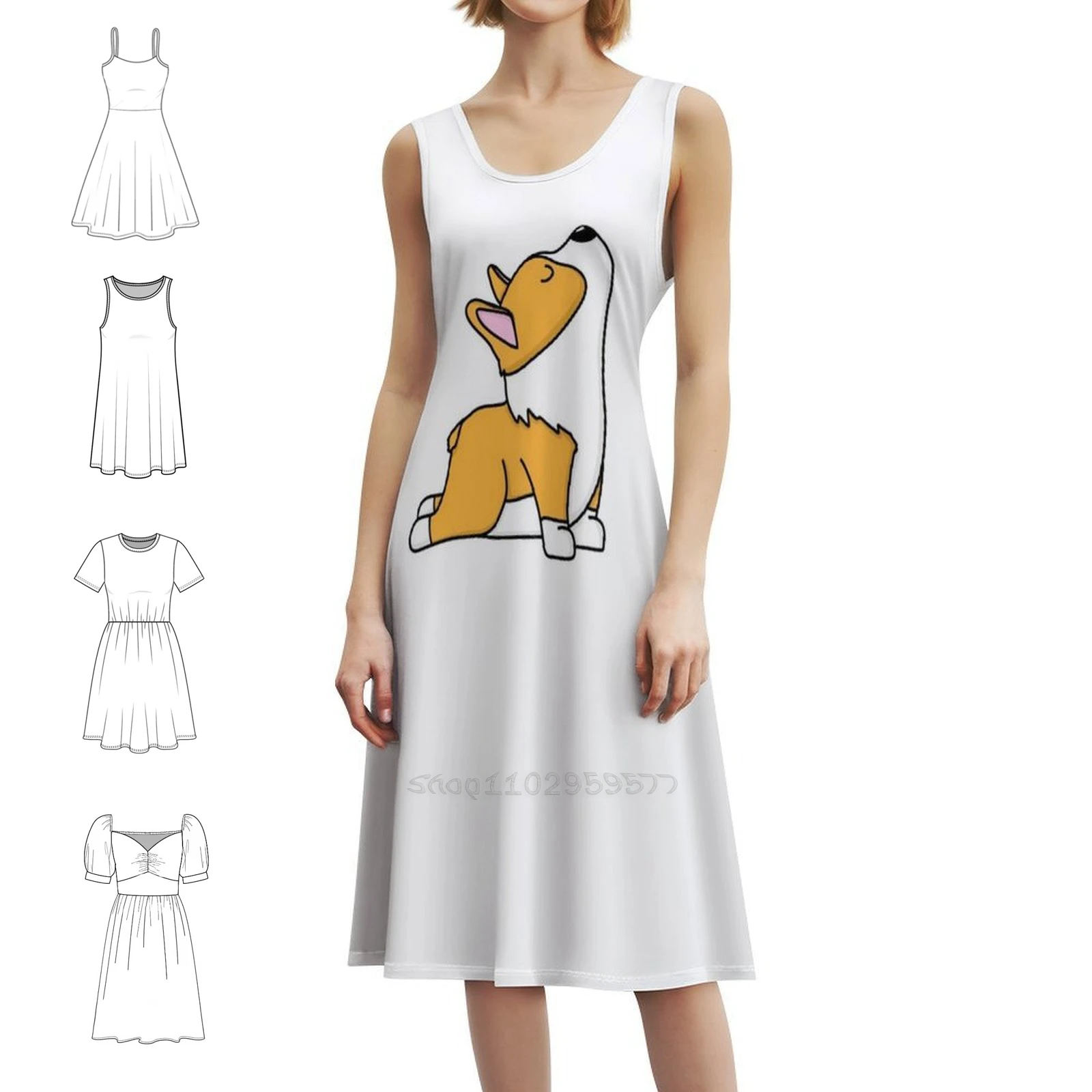 فستان أحمر/برتقالي بيمبروك ويلش كورجي كلب كبير قابل للتمدد لليوجا على الطراز الكوري للنساء فستان كاجوال أنيق للحفلات أو اليومية #1