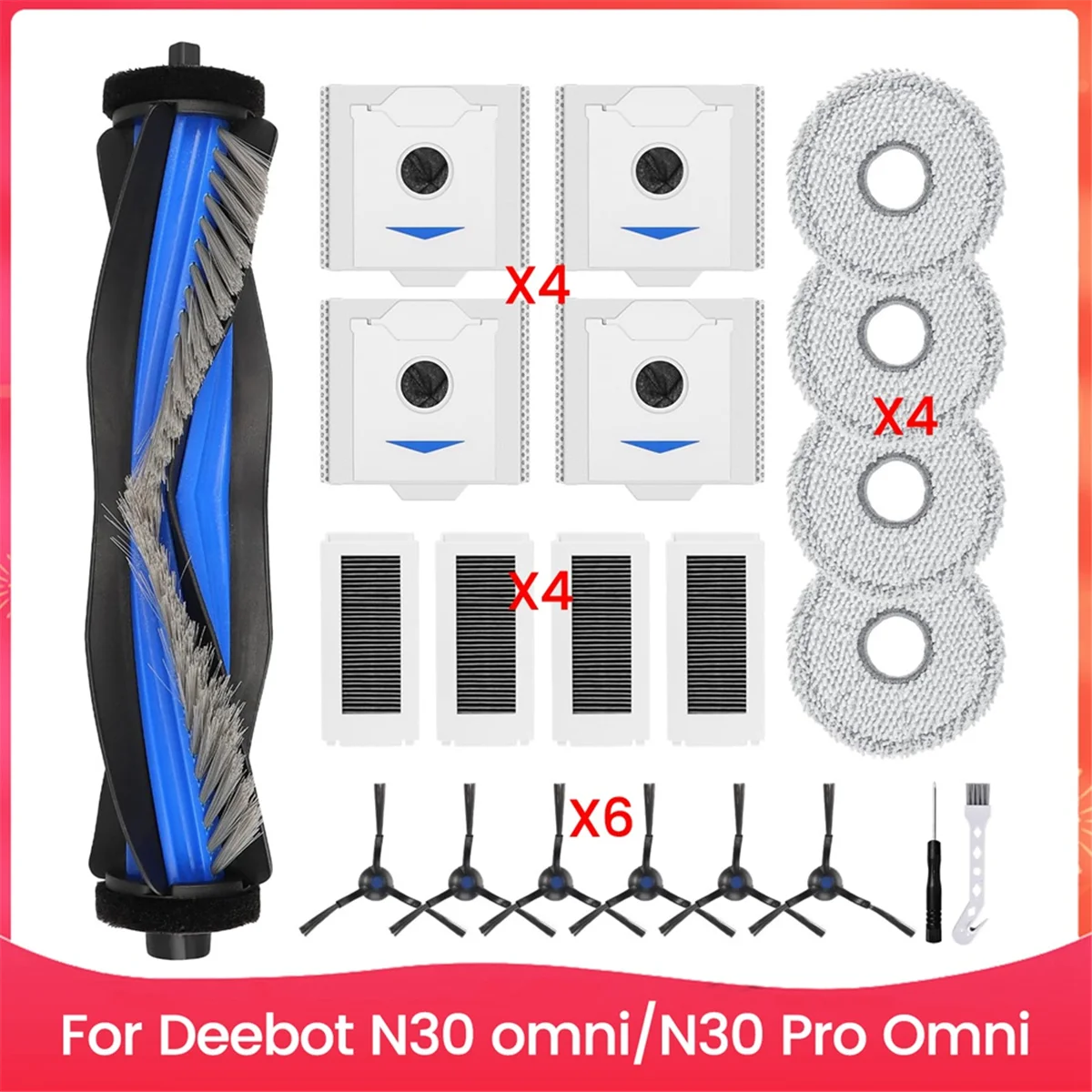A04V Accessories Kit for N30 Omni, N30 Pro Omni Robot Vacuum Replacement Parts