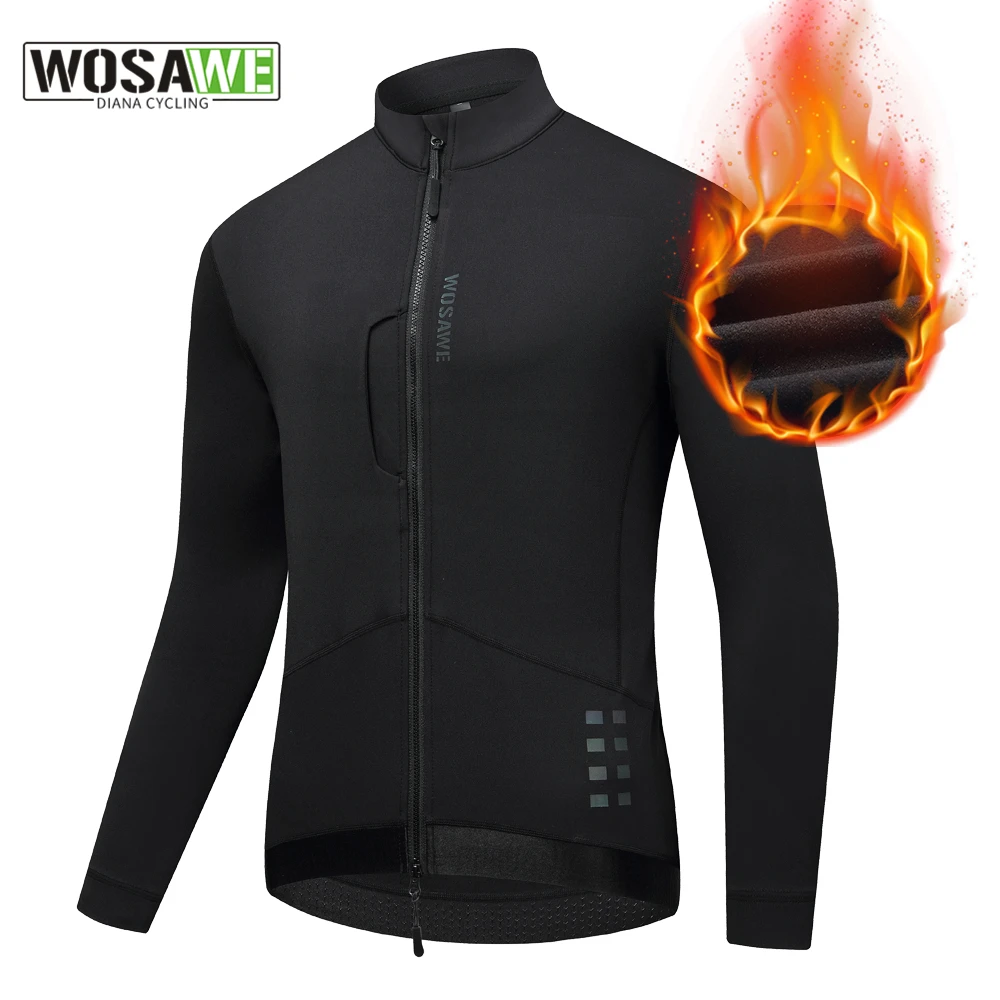 

WOSAWE Warm Cycling Jacket Mens Windproof Softshell Winter Thermal Breathable Road Bike Outerwear Fleece Coat