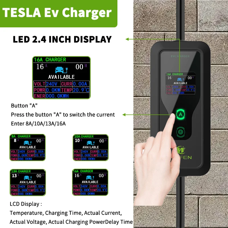WUFEN 2025 Tesla Model 3 y s x Автомобильное зарядное устройство NACS 3,5 кВт Портативное домашнее зарядное устройство TPC/Tesla 16A 1 фаза 220 В EV Appointme Charging Pile