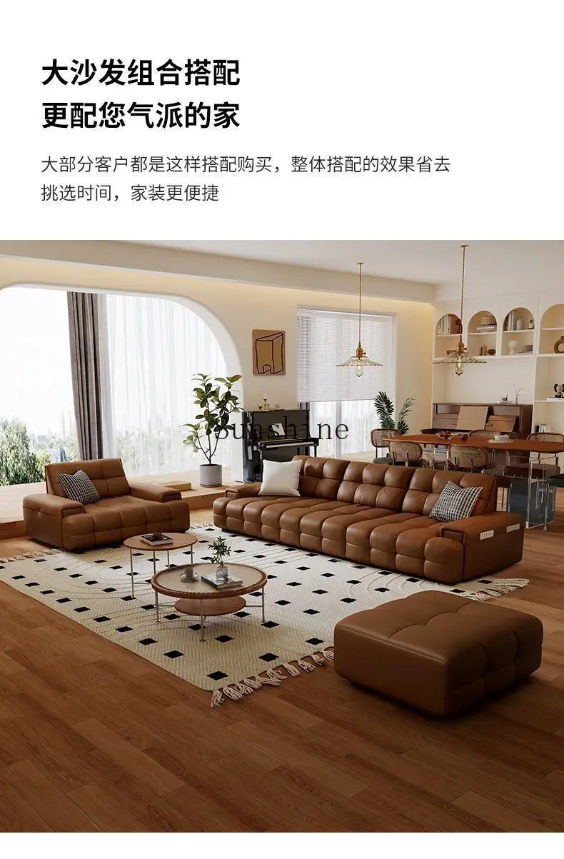 Ecological leather, retro style adjustable backrest, straight row leather art big seat deep sofa