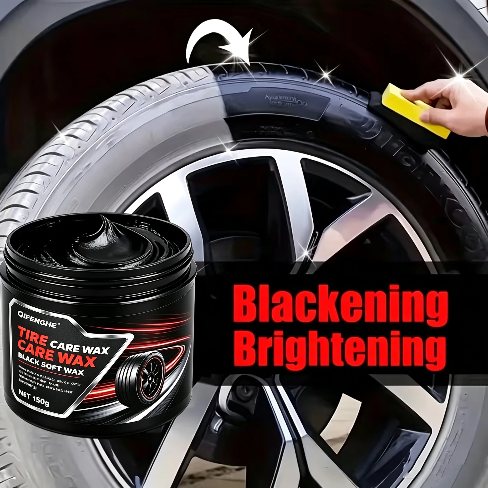 QIFENGHE TIRE CARE WAX Black Soft Wax 150g Tire Renovation Polish Deep Black Shine Protector Extend Tire Service Life Auto Rubbe