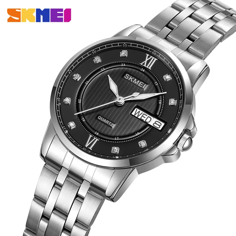 

SKMEI Genuine High End Classic Stainless Steel Quartz Watch Time Date Week Couple's Watch Top Luxury Waterproof 2084