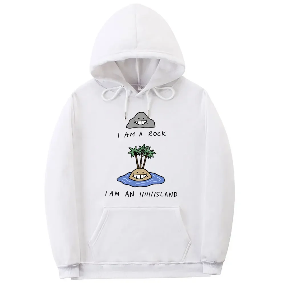 Sudadera con capucha para hombre y mujer, ropa de calle informal de gran tamaño con estampado divertido de I Am A Rock, I Am An Island Meme, forro polar de algodón