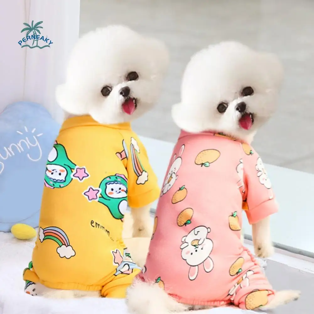 

Pet Sweatshirt Four-Legged Dog Jumpsuit Cartoon Pattern Thickened Dog Pajamas Soft Puppy Warm Clothes Winter