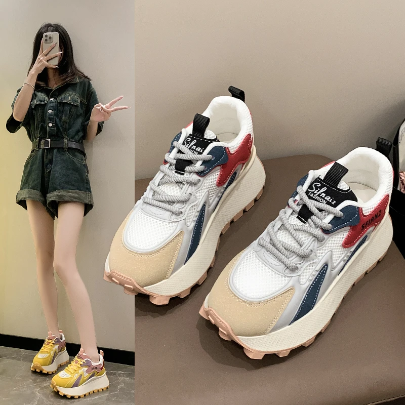 Sneakers Women Design Daddy Shoes Retro 2024 All Match Waffle Platform Shoes Casual Sports Forrest Gump Shoes for Women