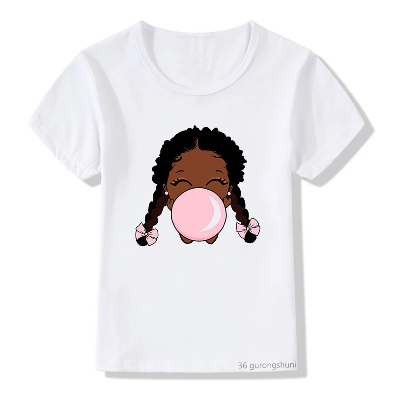 2024 Fashion Melanin T-Shirts Black Little-Queen Girls Print Children'S Tshirts Summer Baby T Shirt Black Pigment Girls Clothes