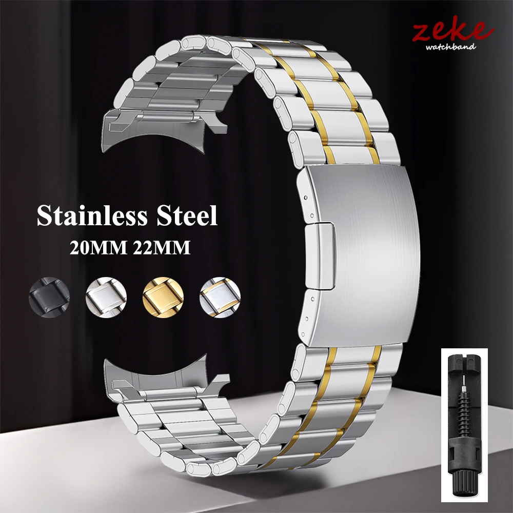 Edelstahl-Uhrenarmband mit gebogenem Ende, universelles Armband, faltbare Sicherheitsschnalle, Armband für Herren, 20 mm, 22 mm, Uhrengürtel-Zubehör