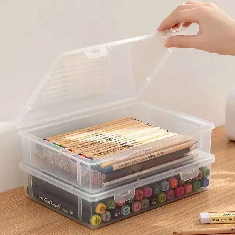 Large Capacity Pencil Case Wear-resistant Transparent Plastic Pen Box Marker Colored Lead Painting Storage Box Paper Organizer