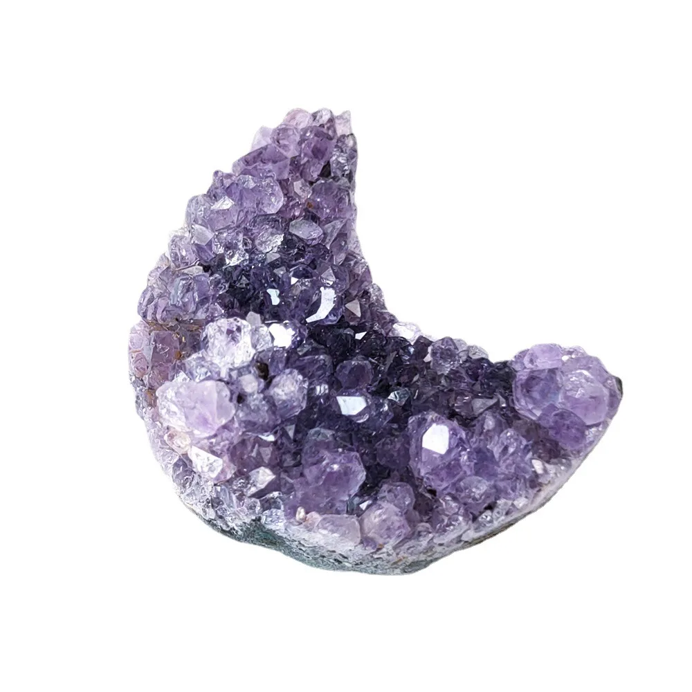 Cross-border new products, natural rough stone amethyst stone moon ornament, irregular amethyst cluster crescent moon jade mini.