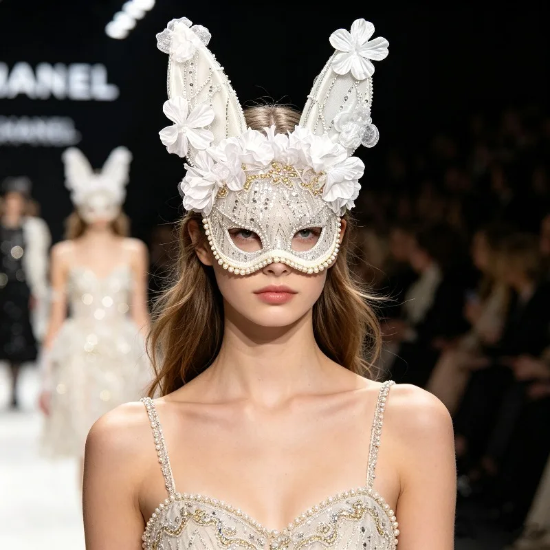Masquerade Bunny Half Face Mask Trendy Design Rabbit Ear Mask Party Carnaval Mask Stage Show Cosplay Ball Fancy Dress Props