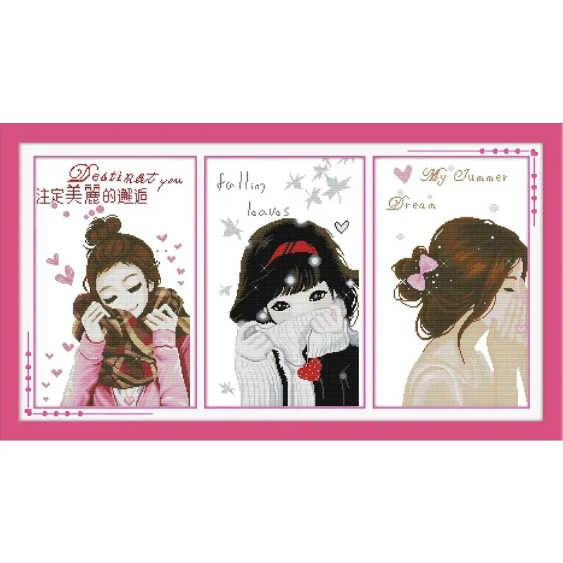 

Joy Sunday New Printed Cross Stitch Kit Easy Pattern Aida Stamped Fabric Embroidery Set DIY Needleworks-Girl's Minds