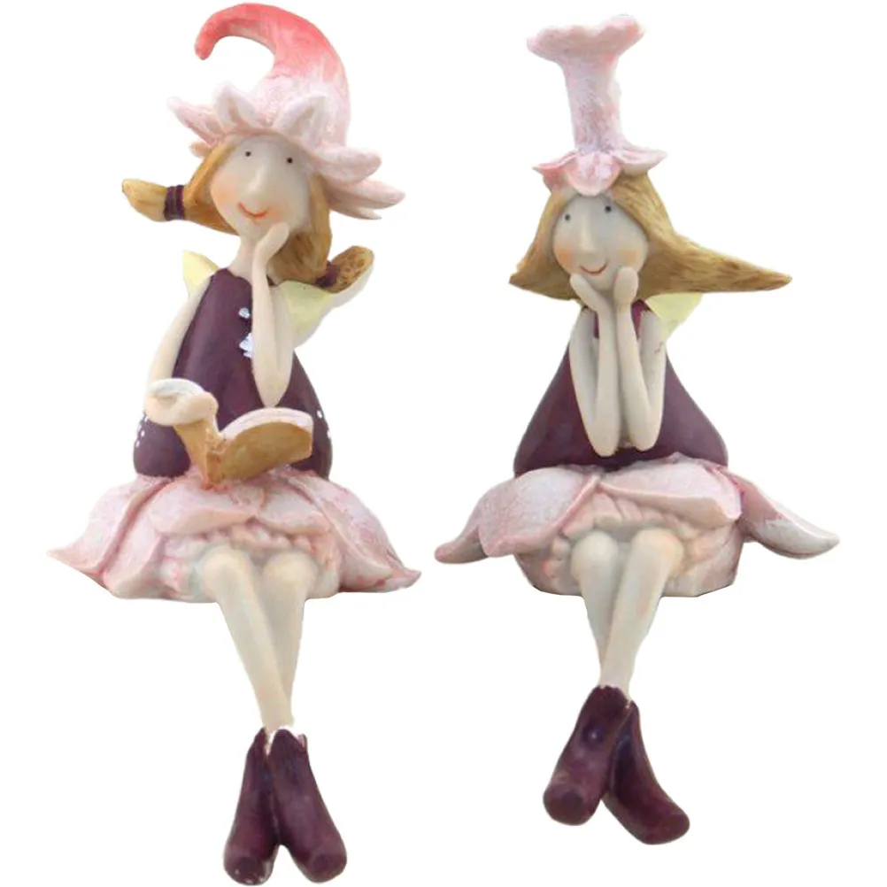 

1Pair Fairy Statues Elegant Synthetic Resin Detailed Artistic Design Car Decor Interior Dashboard Accessories Desk Ornament