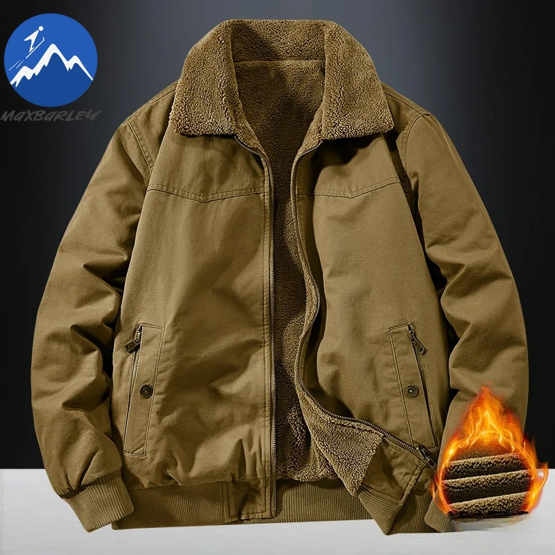 

Maxbarley Men Lambswool Jacket Winter Lapel Outdoor Travel Thickened Warm Jacket Premium American Style Lightweight Windbreaker