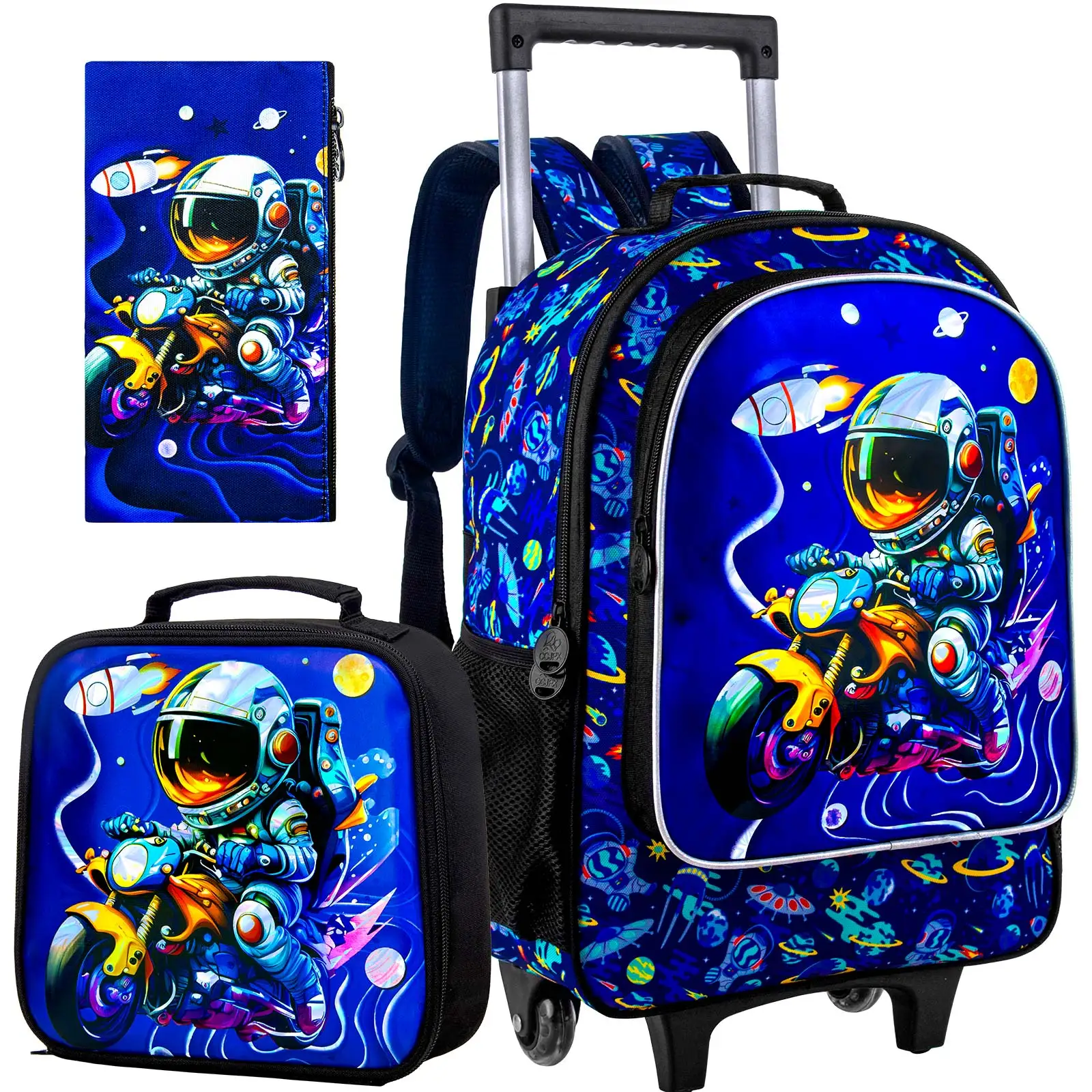 

3PCS Astronaut Rolling Backpack for Boys, Kids School Backpacks with Wheels, Water Resistant UV Printed Roller Wheeled Bookbag S