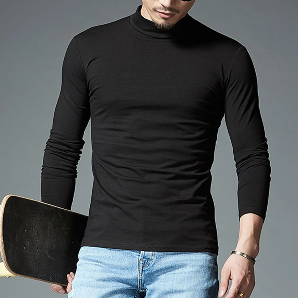 1pcs Hot Men's tops Men\'s Tops T-shirt Half Turtleneck High Collar High collar Long Sleeve Pullover Warm Basic