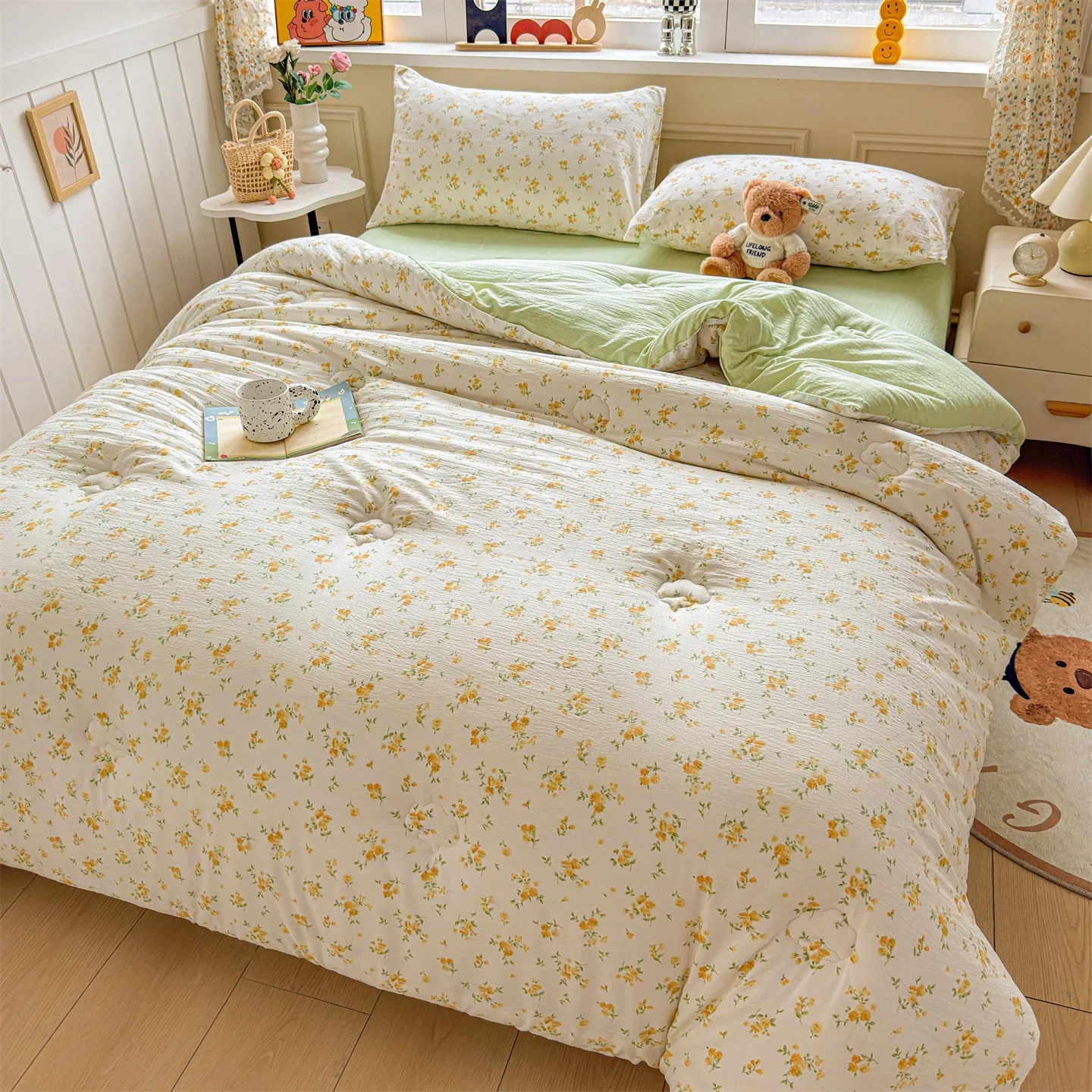 Floral Print Thick Warm Winter Quilt 100% Cotton Filling Soft Fluffy Comforter Queen King Size Spring Autumn Cotton Duvet Insert
