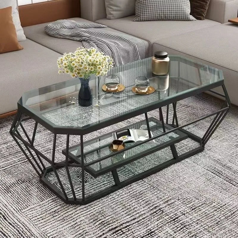 Light luxury small apartment household living room creative tempered glass combination modern simple coffee table, glass