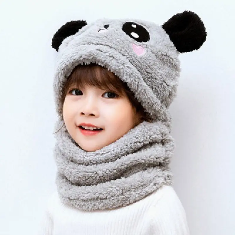 Cartoon Hat for Girls Boys Scarf Thicken Cap Winter Hat for Kids Newborn Baby Stuff Children Hat Plus Fleece Kids Caps