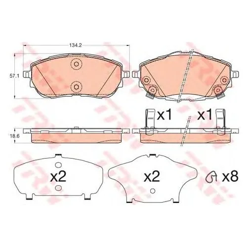 Trw Brake pads Front 134Mm Corolla Signals The 12