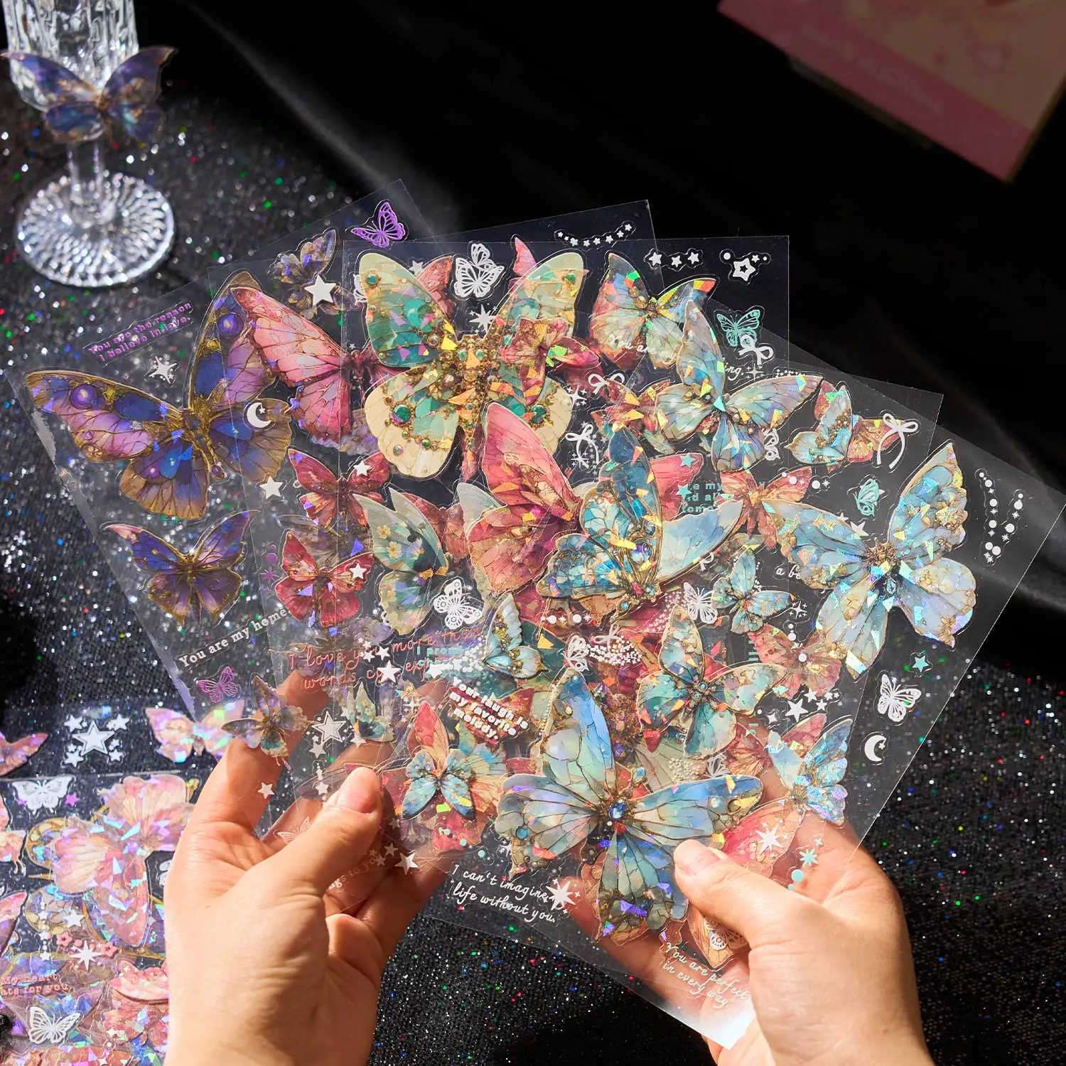 Cut Film Pet Sticker Book Romantic Butterfly Series Laser Shell Light Versatile Handbook DIY Guka Collage