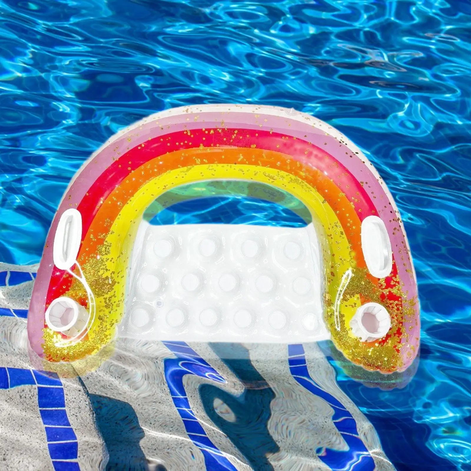 Inflatable Pool Float Chair Supplies Portable Rainbow with Handles Equipment Water Chair for Summer Party Relaxing Outdoor Gift