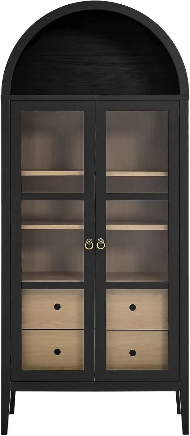 -6639  Nolan Tall Arched Storage Display Cabinet, Black Oak