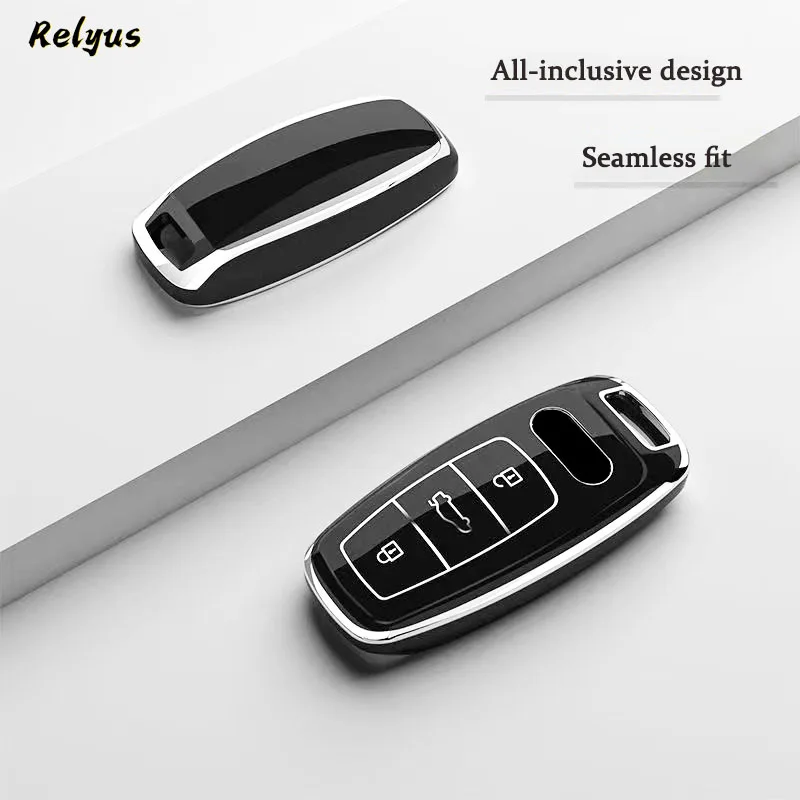 Fashion TPU Car Remote Key Case Cover Shell Fob for Audi A3 A4 B9 A6 A7 4K A8 C8 E-tron Q5 Q8 D5 SQ8 Protector Keychain