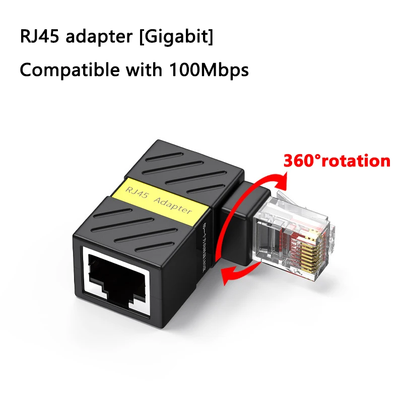 360° Rotation Gigabit RJ45 Network Adapter 90 Degree Right Angle Elbow Network Connector Universal RJ45 Male to Female Converter