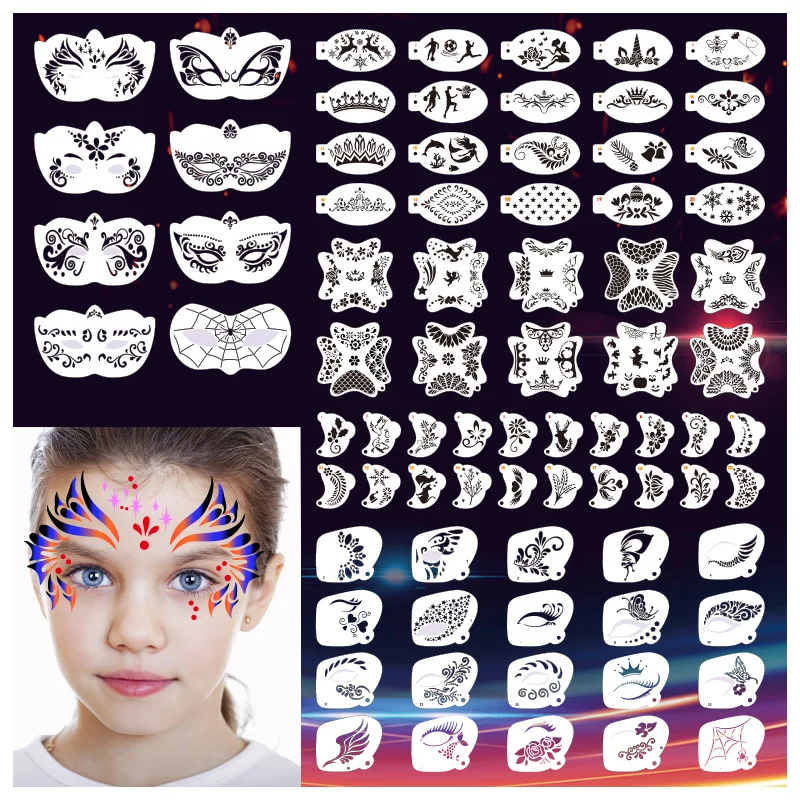 8-20 Pcs Stencils For Body Painting Face Art Stamps Temporary Tattoos Reusable Stencils Plastics Template DIY Makeup Tool