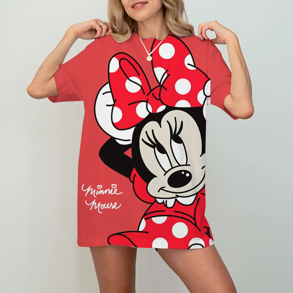 

Disney Funny Women T-shirt Cute Cartoon Mickey Minnie Graphic Casual Short Sleeve T Shirt Female Kawaii Loose Y2K Clothing Tops