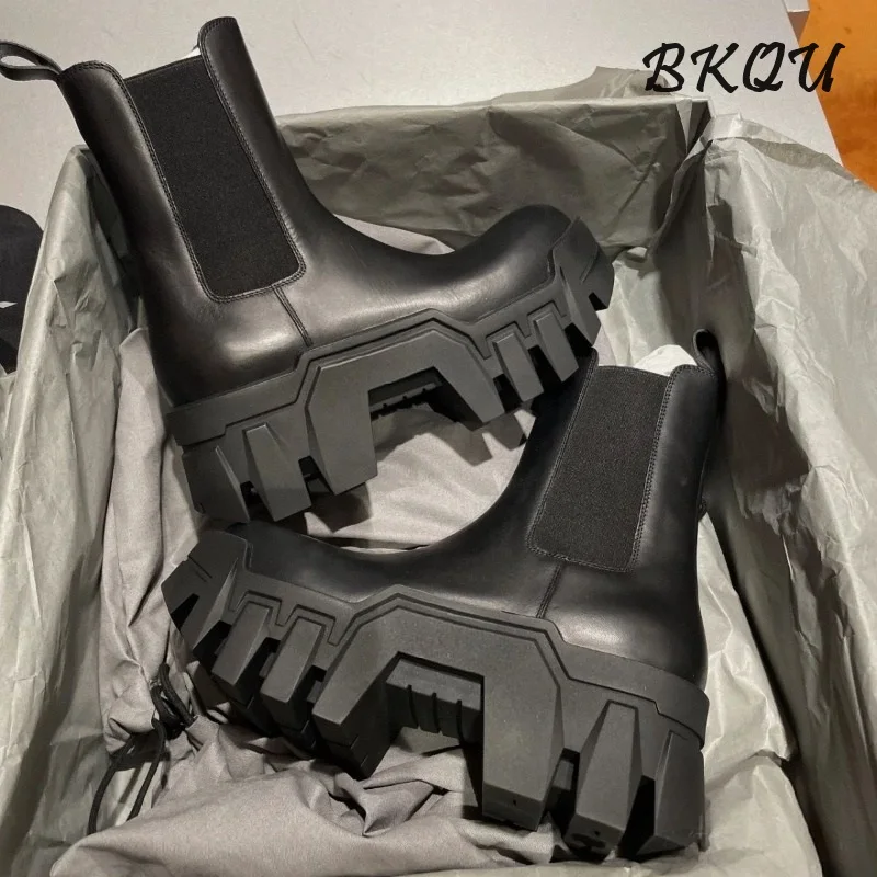 

BKQU Increase 8cm Bulldozer Chelsea Men's Boots 2024 Autumn New High Top British Wind Help Smoke Boots Fashion Handsome