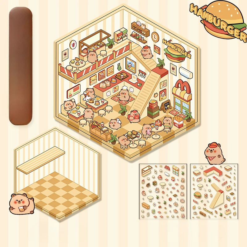 3D DIY Capybara Kaninchen Landschaft Aufkleber Koreanischen Stil Cartoon Aufkleber Miniatur Hütte Szene Stapeln Einfügen Hand Konto Geschenk