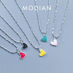 Modian 925 Sterling Silver Minimalism Rainbow Color Enamel Hearts Pendant Necklace Trendy Link Chain For Women Wedding Jewelry