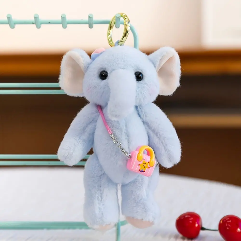 حقيبة ظهر على شكل فيل كرتوني مع حقيبة كتف، لعبة فيل محشوة لطيفة 15 سم، سلسلة مفاتيح فيل محشوة ظريفة للفتيات