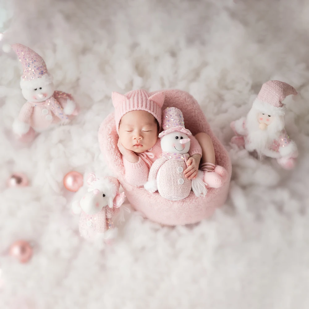 Newborn Photography Costume Knitted Jumpsuit+Hat+Shoes Set Snowman Elk Xmas Dolls Handwoven Thick Wool Blanket Photo Shoot Props