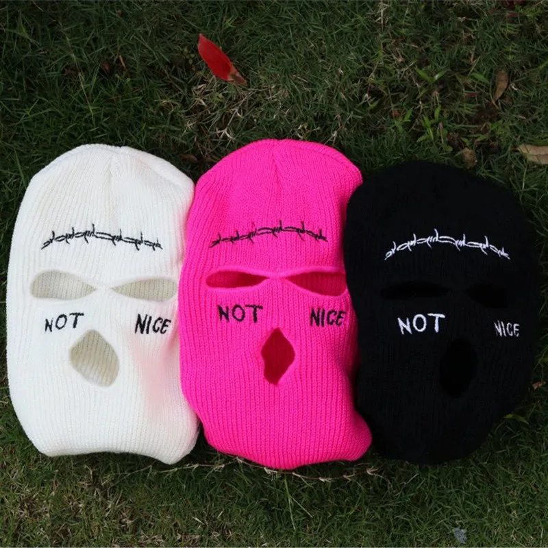 Knitted Hat Full Face Cover Ski Mask Hat Men Women Winter Warm Cool Scar 3 Holes Balaclava Hat Outdoor Sports Beanie Caps