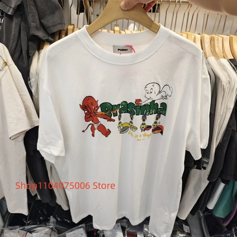 

Purey Cartoon Print T-Shirt Vintage Cotton Loose Casual Short Sleeve Tee for Men Women
