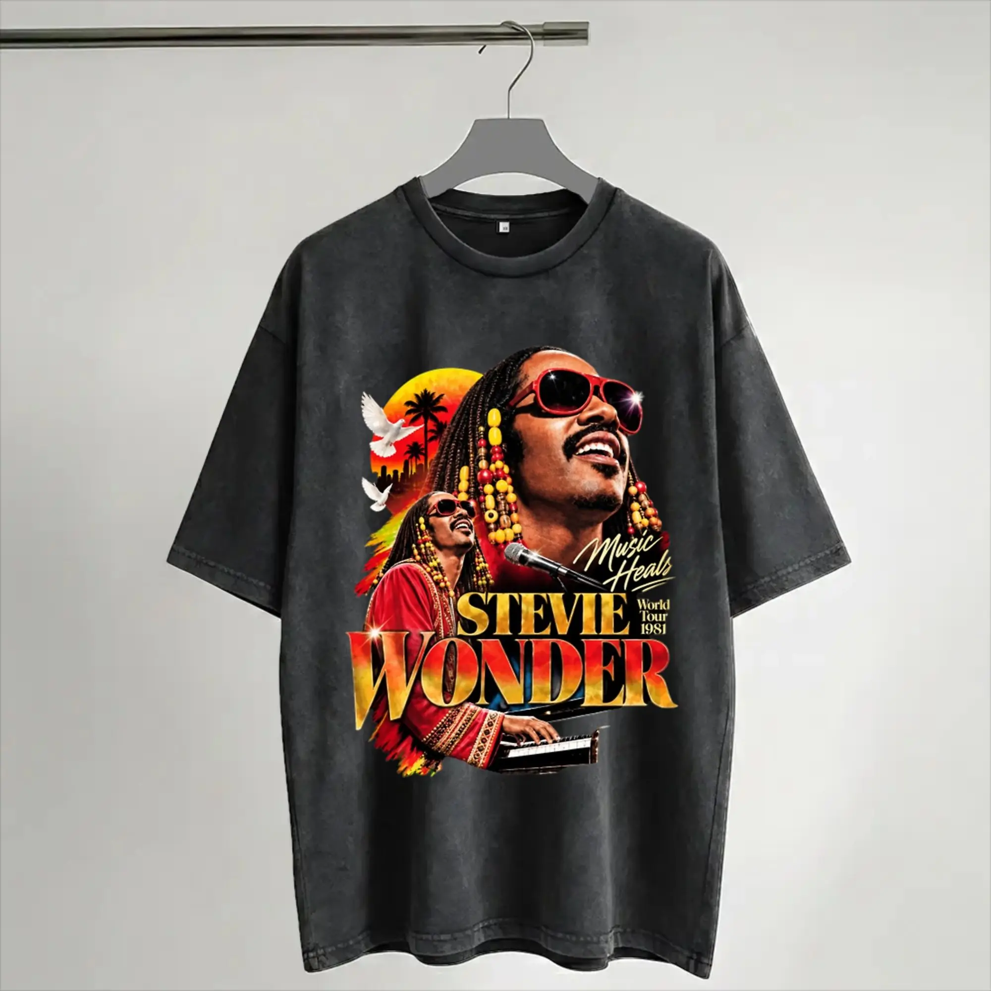 Harajuku Washed Shirts Stevie Wonder Songs in The Key of Life 50th Anniversary Tour  Outfit Vintage T Shirt Oversize  Streetwear